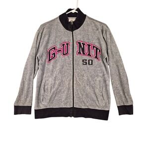 G-Unit Tools of the‎ Trade Mens Gray Velour Full Zip Track Jacket Size M Y2K VTG